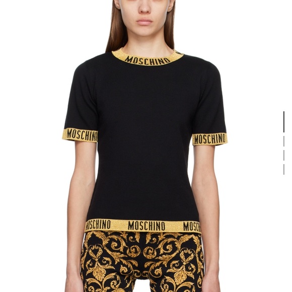 NWT Moschino Black Jacquard T- Shirt - Picture 3 of 6
